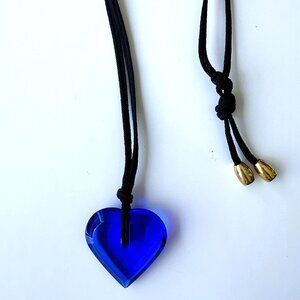 Baccarat Crystal Glass Cobalt Blue Heart Pendant Necklace